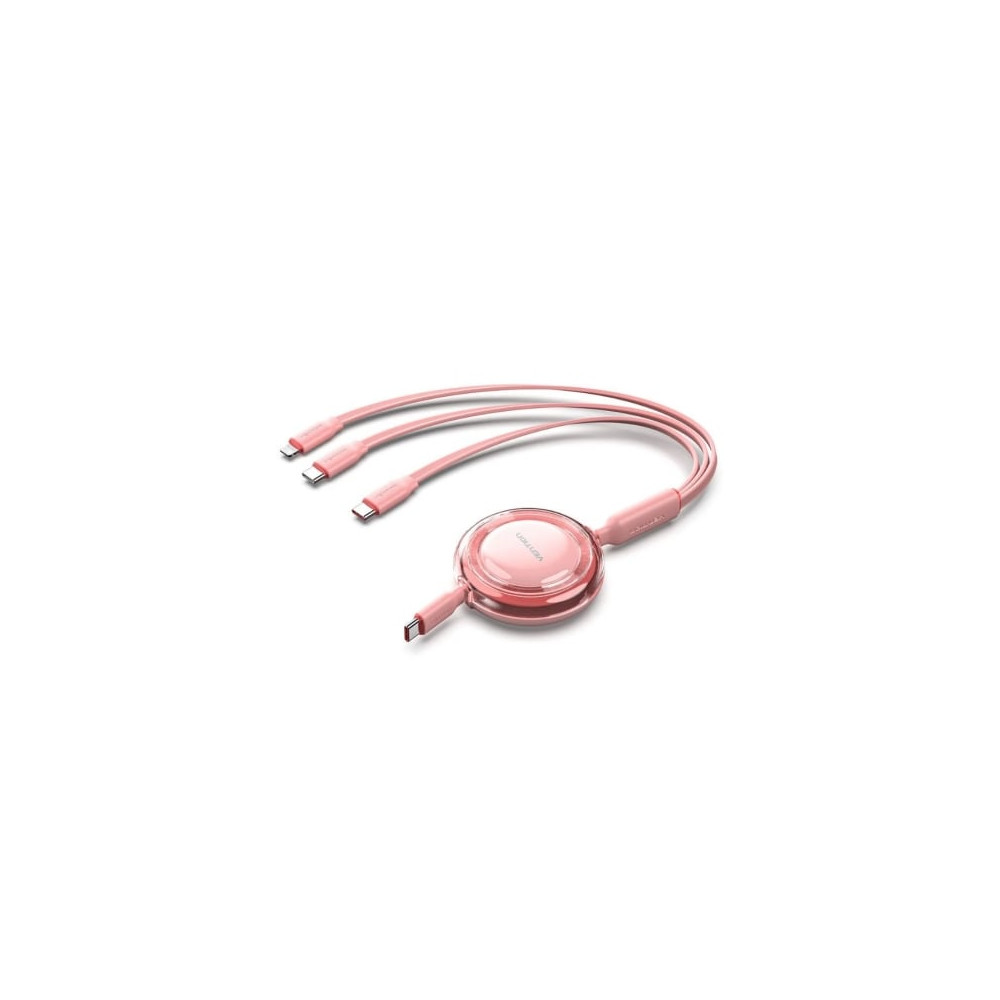 Cable USB Tipo-C 2.0 5A Vention TRJPBE/ USB Tipo-C Macho - 3x USB Tipo-C Macho/ Hasta 100W/ 480Mbps/ 1.1m/ Rosa | USB-C