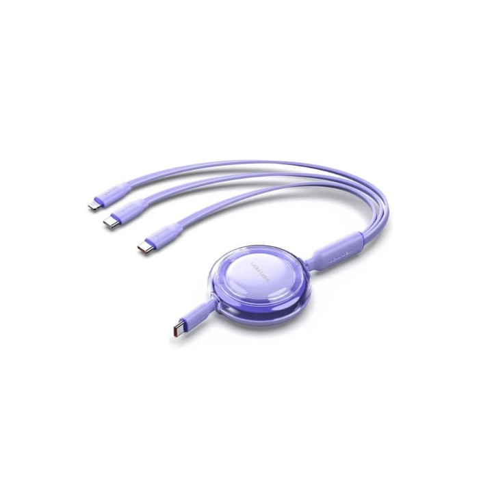 Cable USB Tipo-C 2.0 5A Vention TRJVBE/ USB Tipo-C Macho - 3x USB Tipo-C Macho/ Hasta 100W/ 480Mbps/ 1.1m/ Morado | USB-C