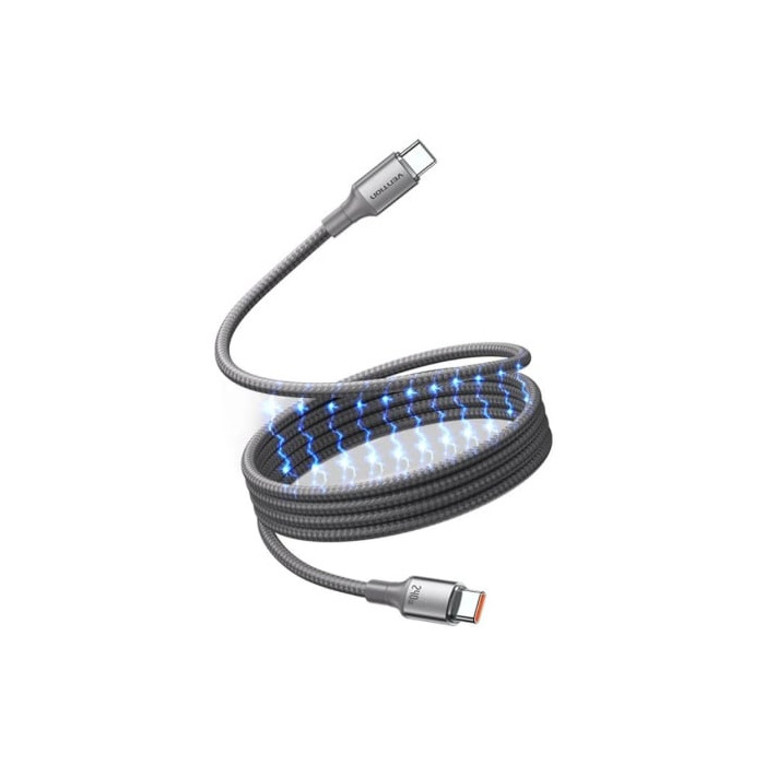 Cable Magnético USB 2.0 Tipo-C 5A Vention TSAJG/ USB Tipo-C Macho - USB Tipo-C Macho/ Hasta 240W/ 480Mbps/ 1.5m/ Titanio | USB-C