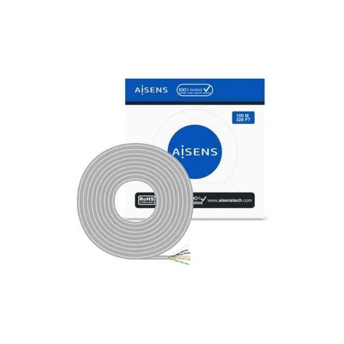 Bobina de Cable RJ45 UTP AWG23 CCA (Aleación) Aisens A135-0660 Cat.6/ 100m/ Gris | Bobinas