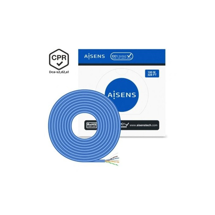 Bobina de Cable RJ45 UTP AWG24 LSZH CPR Dca Aisens A135-0662 Cat.6/ 100m/ Azul | Bobinas