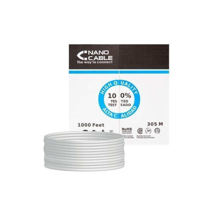 Bobina de Cable RJ45 UTP Nanocable 10.20.0304 Cat.5e/ 305m/ Gris | Bobinas