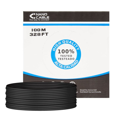 Bobina de Cable RJ45 para Exteriores UTP Nanocable 10.20.0302-EXT-BK Cat.5e/ 100m/ Impermeable/ Negro | Bobinas