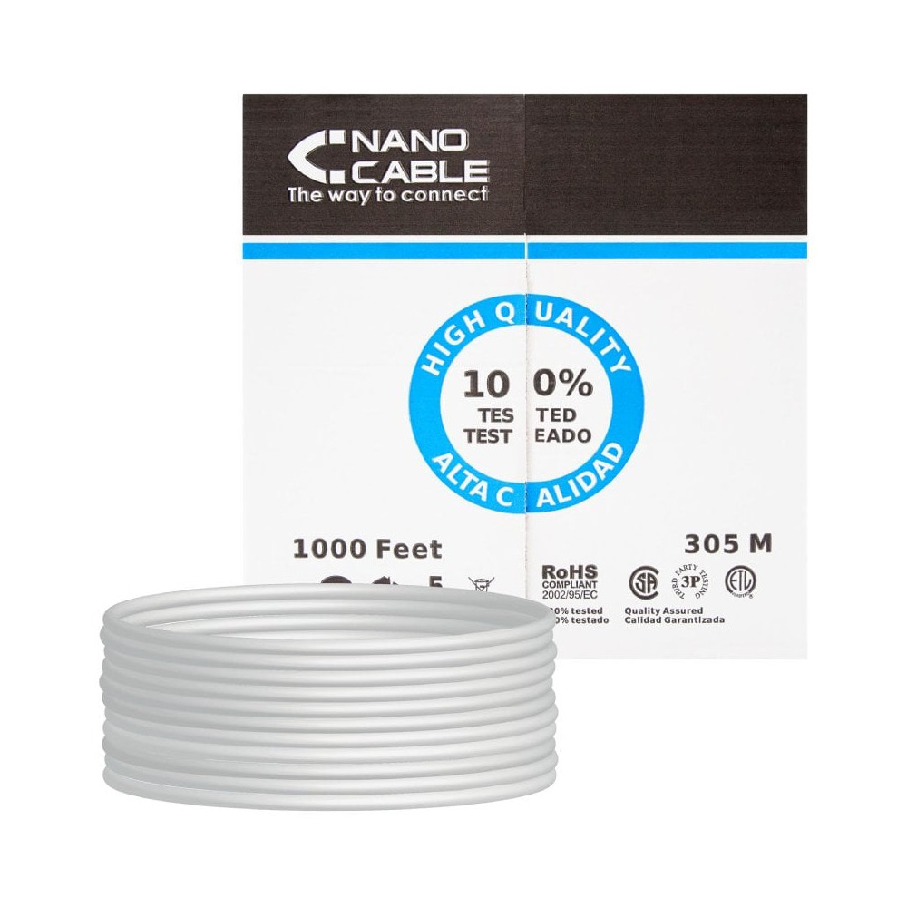 Bobina de Cable RJ45 UTP Nanocable 10.20.0304-FLEX Cat.5e/ 305m/ Gris | Bobinas