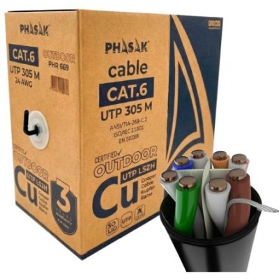 Bobina de Cable RJ45 UTP Phasak PHR 669 Cat.6/ 305m/ Gris | Bobinas