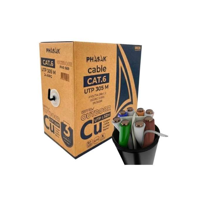 Bobina de Cable RJ45 UTP Phasak PHR 669 Cat.6/ 305m/ Gris | Bobinas