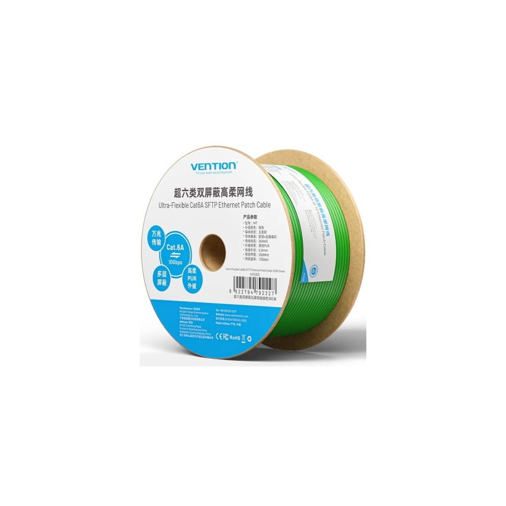Bobina de Cable RJ45 SFTP Vention IHTG305 Cat.6A/ 305m/ Verde | Bobinas