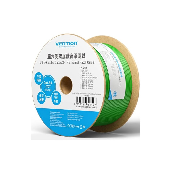 Bobina de Cable RJ45 SFTP Vention IHTG305 Cat.6A/ 305m/ Verde | Bobinas