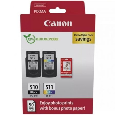 Cartucho de Tinta Original Canon PG-510 + CL-511 Multipack/ Negro/ Tricolor + Papel Fotográfico | Canon