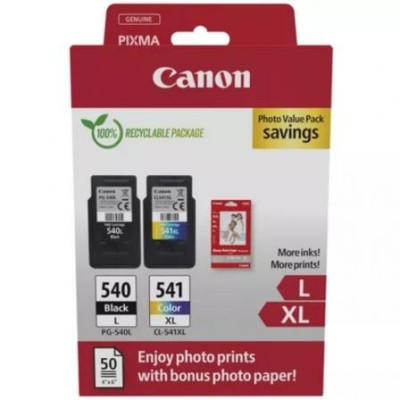 Cartucho de Tinta Original Canon PG-540L + CL-541 XL Multipack Alta Capacidad/ Negro/ Tricolor + Papel Fotográfico | Canon