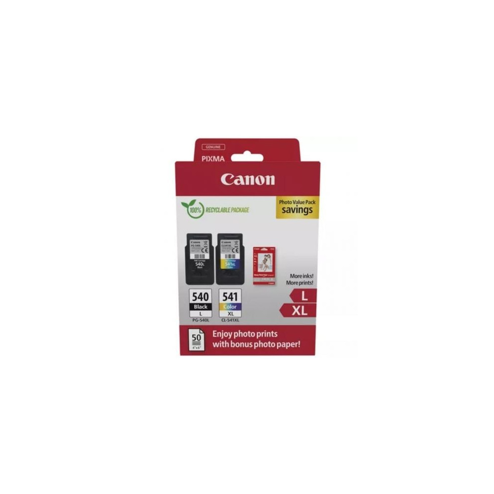 Cartucho de Tinta Original Canon PG-540L + CL-541 XL Multipack Alta Capacidad/ Negro/ Tricolor + Papel Fotográfico | Canon