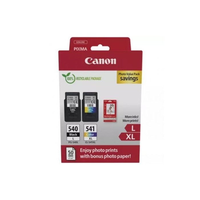 Cartucho de Tinta Original Canon PG-540L + CL-541 XL Multipack Alta Capacidad/ Negro/ Tricolor + Papel Fotográfico | Canon