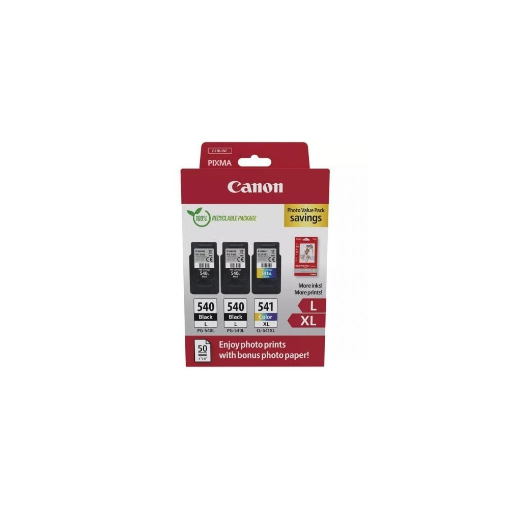 Cartucho de Tinta Original Canon PG-540L + CL-541 XL Multipack Alta Capacidad/ 2x Negro/ Tricolor + Papel Fotográfico | Canon