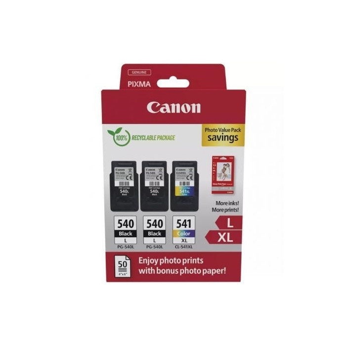 Cartucho de Tinta Original Canon PG-540L + CL-541 XL Multipack Alta Capacidad/ 2x Negro/ Tricolor + Papel Fotográfico | Canon