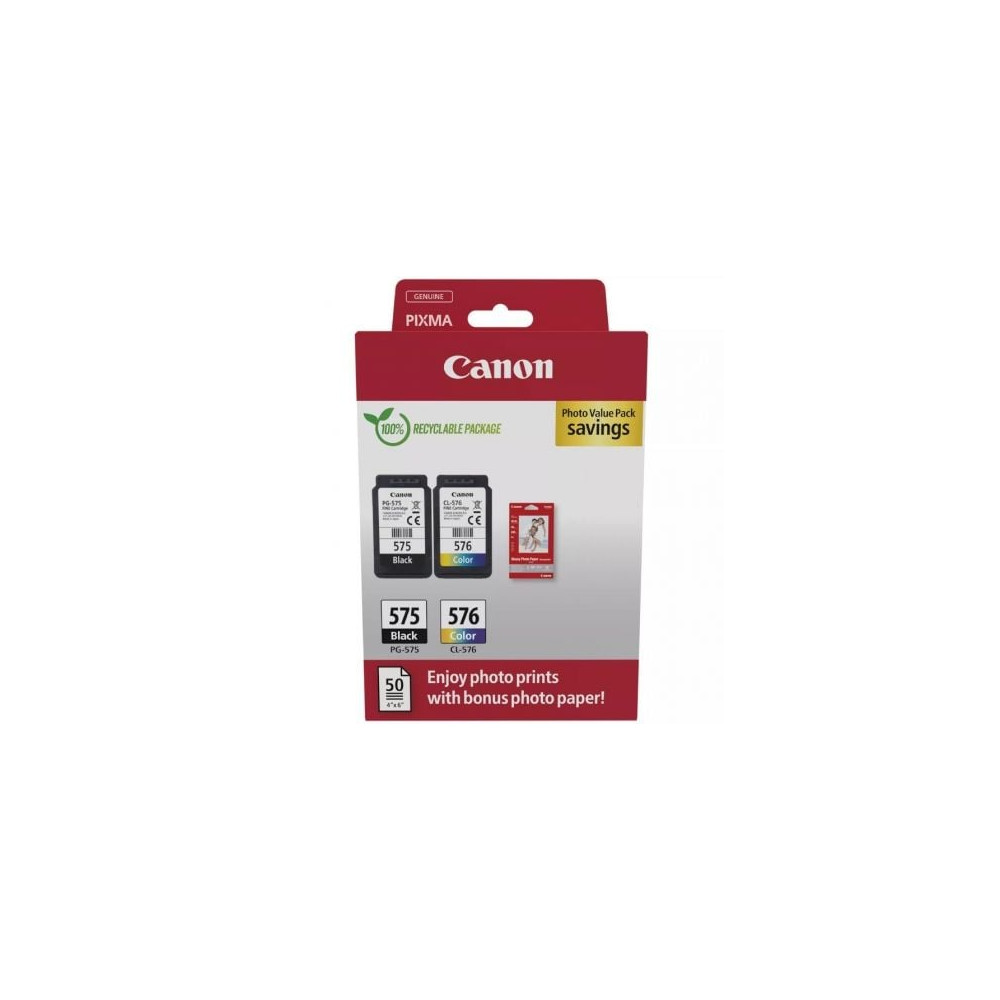 Cartucho de Tinta Original Canon PG-575 + CL-576 Multipack/ Negro/ Tricolor + Papel Fotográfico | Canon