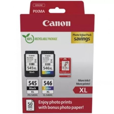 Cartucho de Tinta Original Canon PG-545XL + CL546XL Multipack Alta Capacidad/ Negro/ Tricolor + Papel Fotográfico | Canon