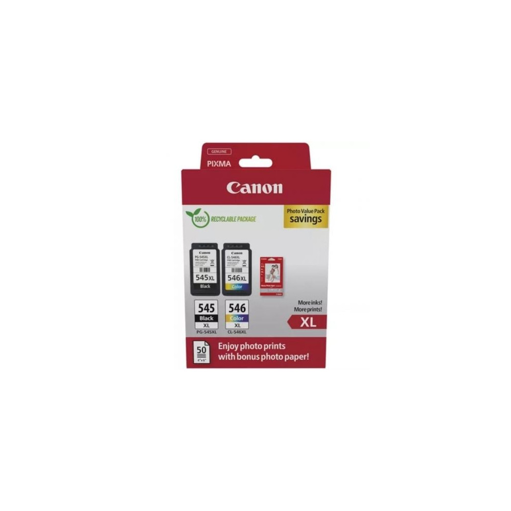 Cartucho de Tinta Original Canon PG-545XL + CL546XL Multipack Alta Capacidad/ Negro/ Tricolor + Papel Fotográfico | Canon