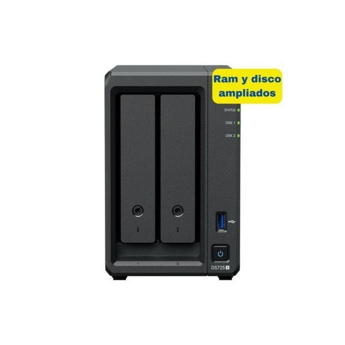 NAS Synology Diskstation DS725+/ 2 Bahías 3.5'- 2.5'/ 8GB DDR4/ 8TB/ Formato Torre | NAS