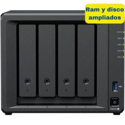 NAS Synology Diskstation DS925+/ 4 Bahías 3.5'- 2.5'/ 8GB DDR4/ 16TB/ Formato Torre | NAS