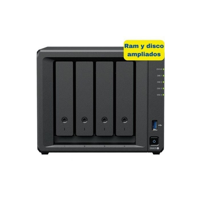 NAS Synology Diskstation DS925+/ 4 Bahías 3.5'- 2.5'/ 8GB DDR4/ 16TB/ Formato Torre | NAS