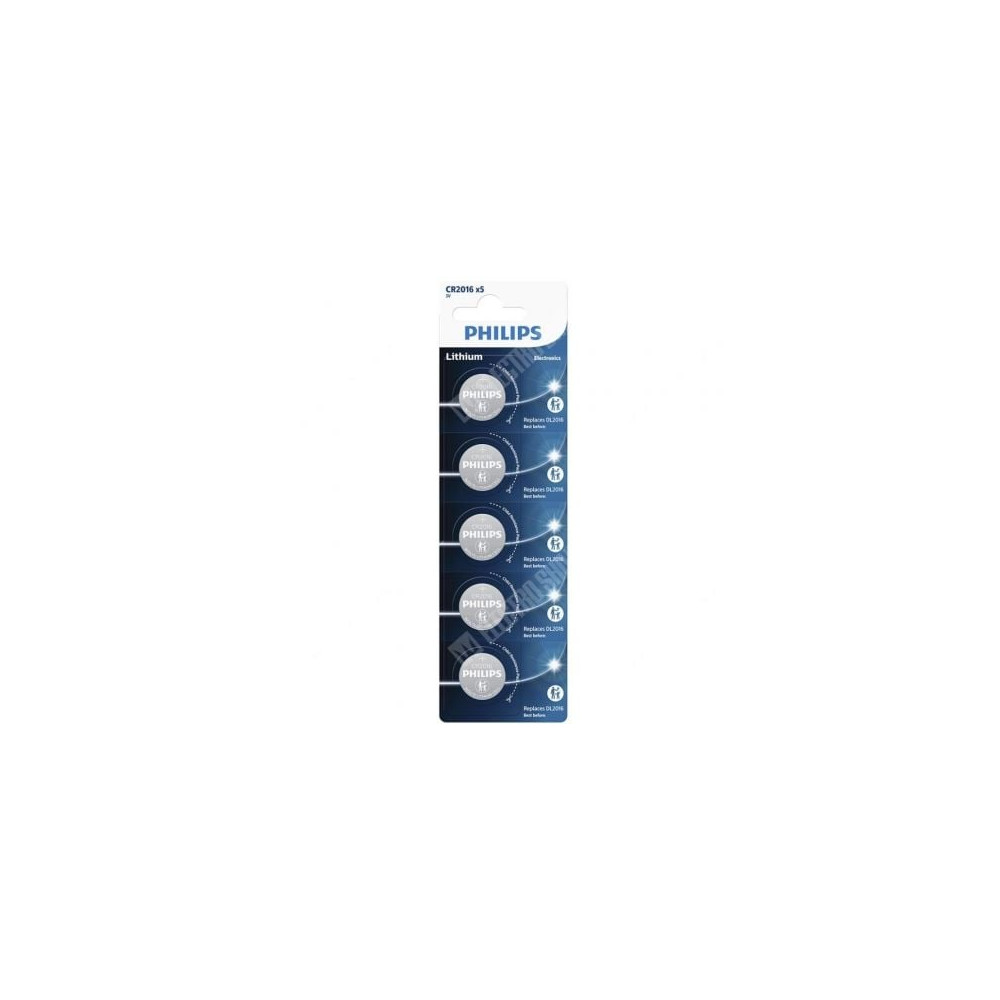 Pack de 5 Pilas de Botón Philips CR2016P5/01B Lithium/ 3V | Pilas