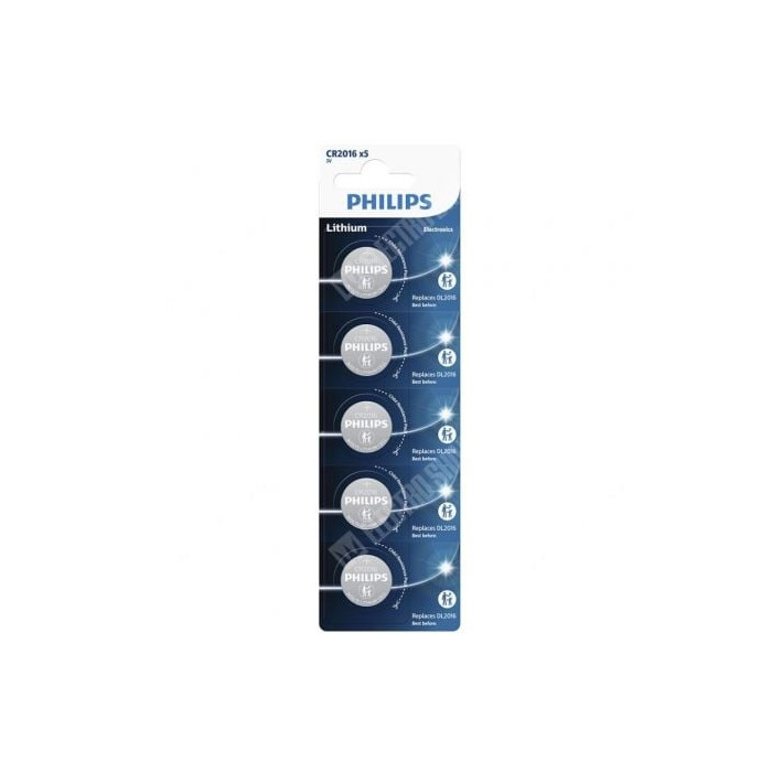 Pack de 5 Pilas de Botón Philips CR2016P5/01B Lithium/ 3V | Pilas