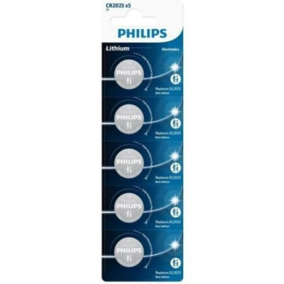 Pack de 5 Pilas de Botón Philips CR2025P5/01B Lithium/ 3V | Pilas