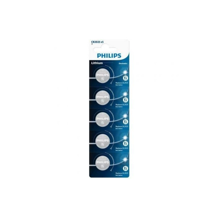 Pack de 5 Pilas de Botón Philips CR2025P5/01B Lithium/ 3V | Pilas