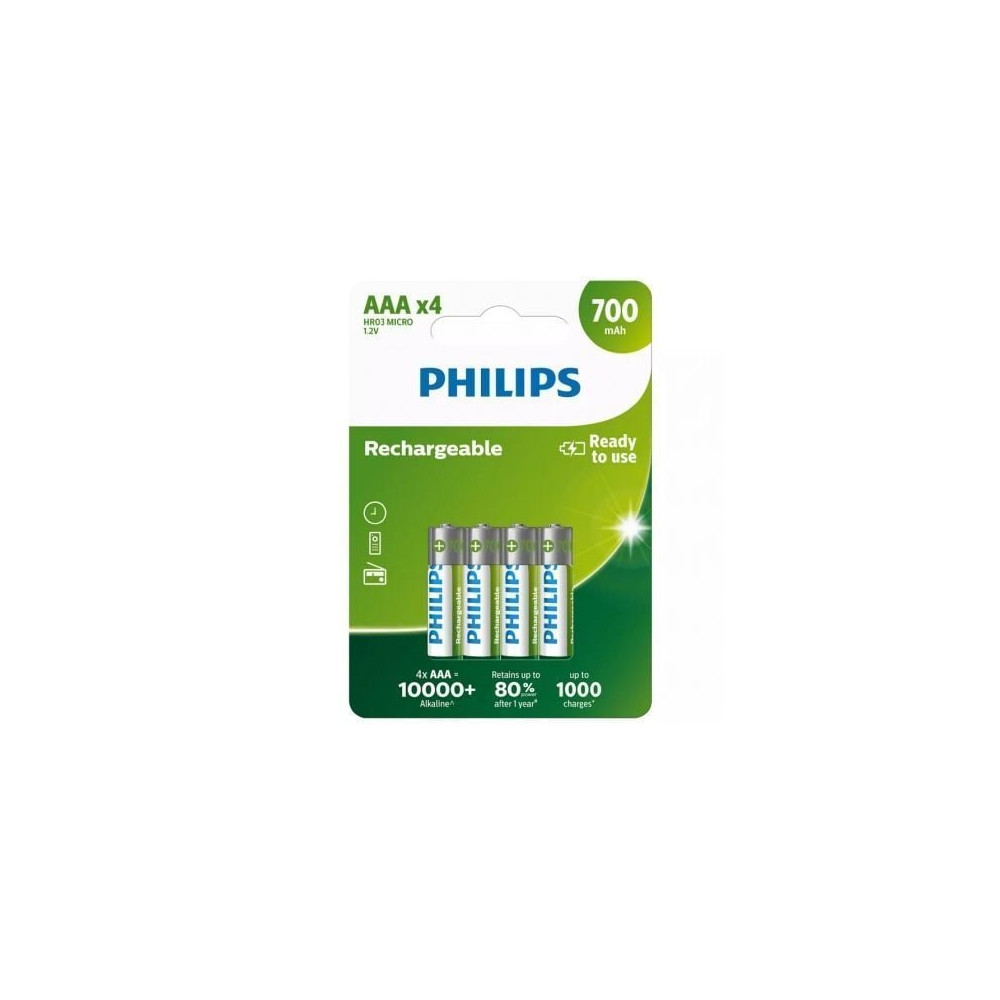 Pack de 4 Pilas AAA Philips R03B4A70/10/ 1.2V/ Recargables | Pilas