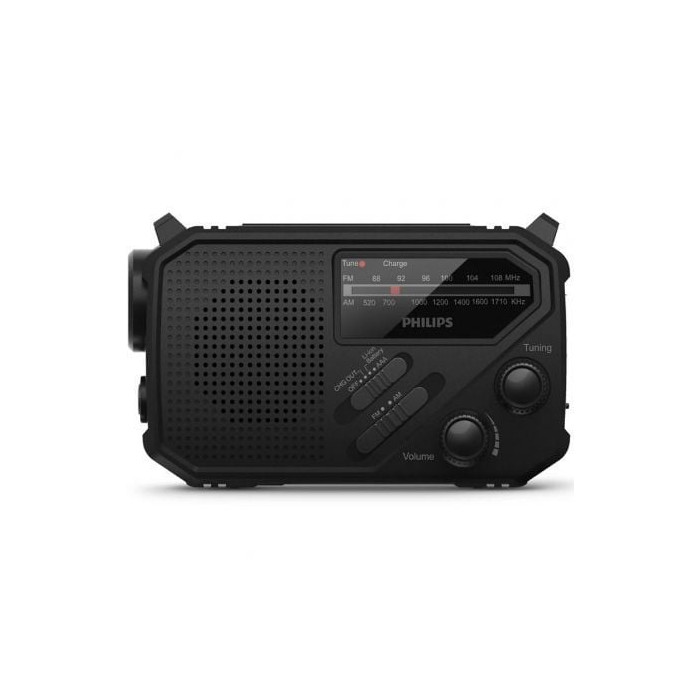 Radio Portátil Philips TAR1609/ a Pilas/ con Batería/ Linterna/ Placa Solar/ Negra | Radios