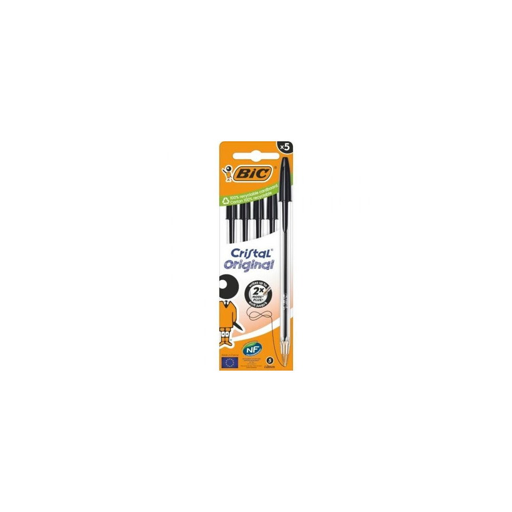 Caja de Bolígrafos de Tinta de Aceite Bic Cristal Original 516345/ 5 unidades/ Negros | Bolígrafos