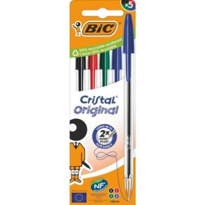 Bolígrafos de Tinta de Aceite Bic Cristal Original 516346/ 5 unidades/ Colores Surtidos | Bolígrafos