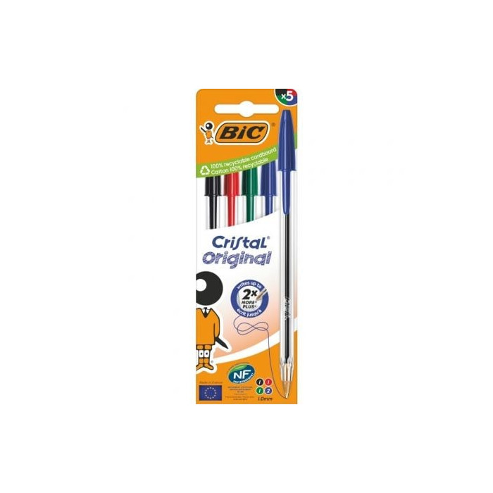 Bolígrafos de Tinta de Aceite Bic Cristal Original 516346/ 5 unidades/ Colores Surtidos | Bolígrafos