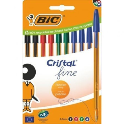Bolígrafos de Tinta de Aceite Bic Cristal Fine 516356/ 10 unidades/ Colores Surtidos | Bolígrafos
