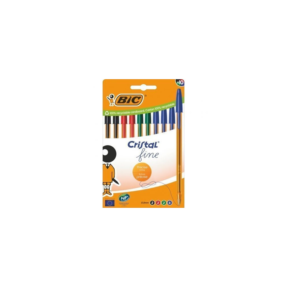 Bolígrafos de Tinta de Aceite Bic Cristal Fine 516356/ 10 unidades/ Colores Surtidos | Bolígrafos