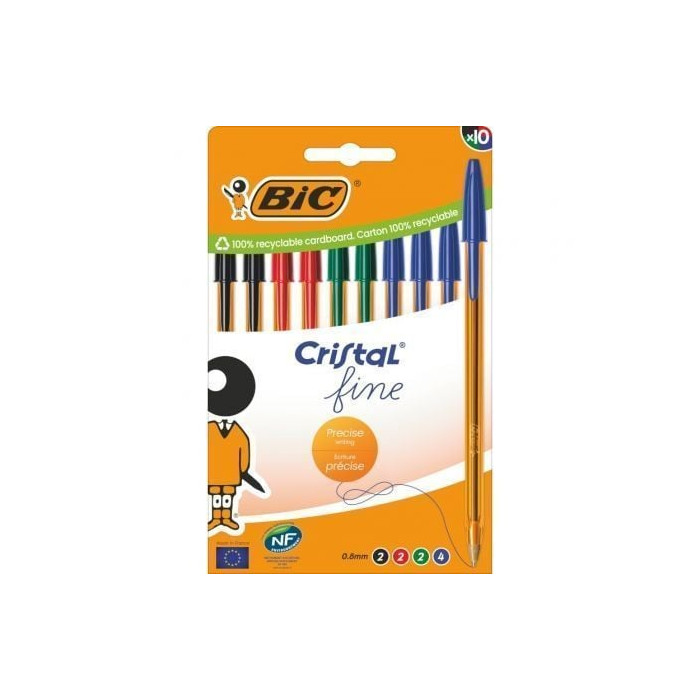 Bolígrafos de Tinta de Aceite Bic Cristal Fine 516356/ 10 unidades/ Colores Surtidos | Bolígrafos