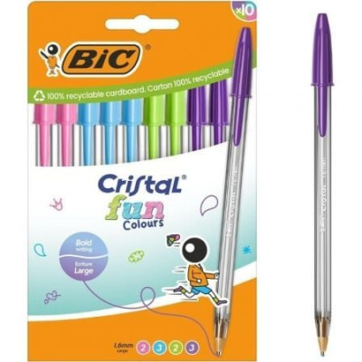 Bolígrafos de Tinta de Aceite Bic Cristal Fun 524176/ 10 unidades/ Colores Surtidos | Bolígrafos