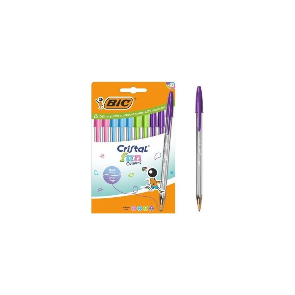 Bolígrafos de Tinta de Aceite Bic Cristal Fun 524176/ 10 unidades/ Colores Surtidos | Bolígrafos