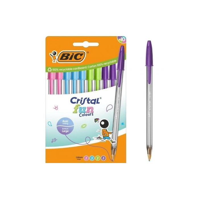 Bolígrafos de Tinta de Aceite Bic Cristal Fun 524176/ 10 unidades/ Colores Surtidos | Bolígrafos