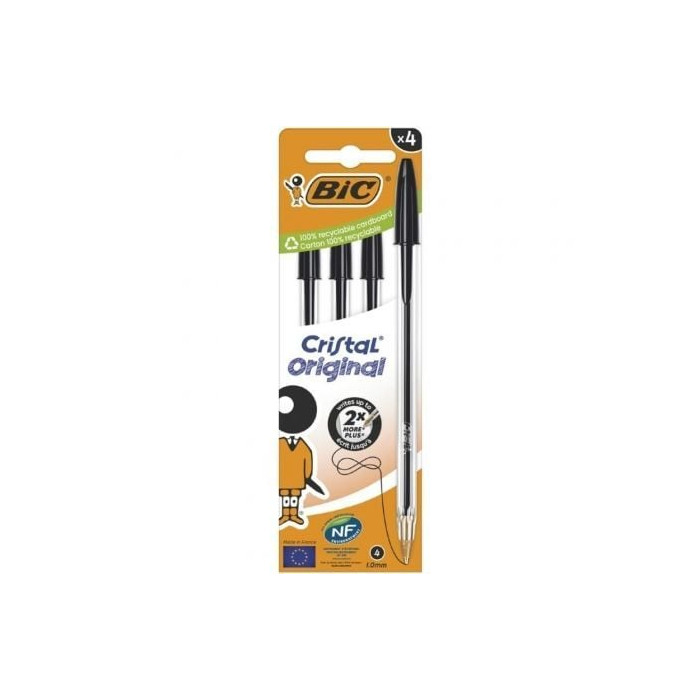 Bolígrafos de Tinta de Aceite Bic Cristal Original 516335/ 4 unidades/ Negros | Bolígrafos