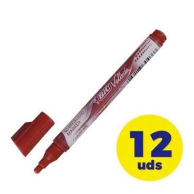 Caja de Rotuladores de Punta Redonda para Pizarra Bic Velleda 902089/ 1.5mm/ 12 unidades/ Rojos | Rotuladores