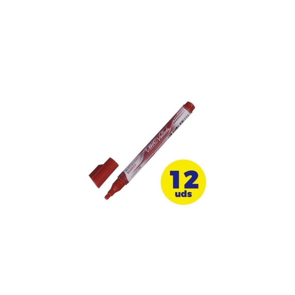 Caja de Rotuladores de Punta Redonda para Pizarra Bic Velleda 902089/ 1.5mm/ 12 unidades/ Rojos | Rotuladores