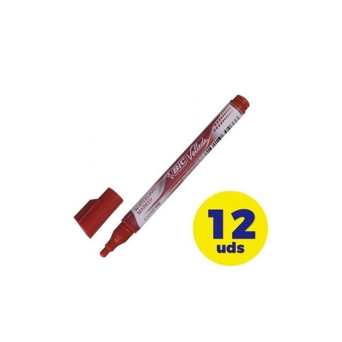 Caja de Rotuladores de Punta Redonda para Pizarra Bic Velleda 902089/ 1.5mm/ 12 unidades/ Rojos | Rotuladores