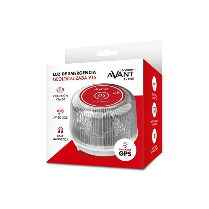 Luz baliza de emergencia para coche Avant V16 Connected AV1201/ Homologada/ Base Imantada/ Geolocalizable/ Funciona a Pilas | Em