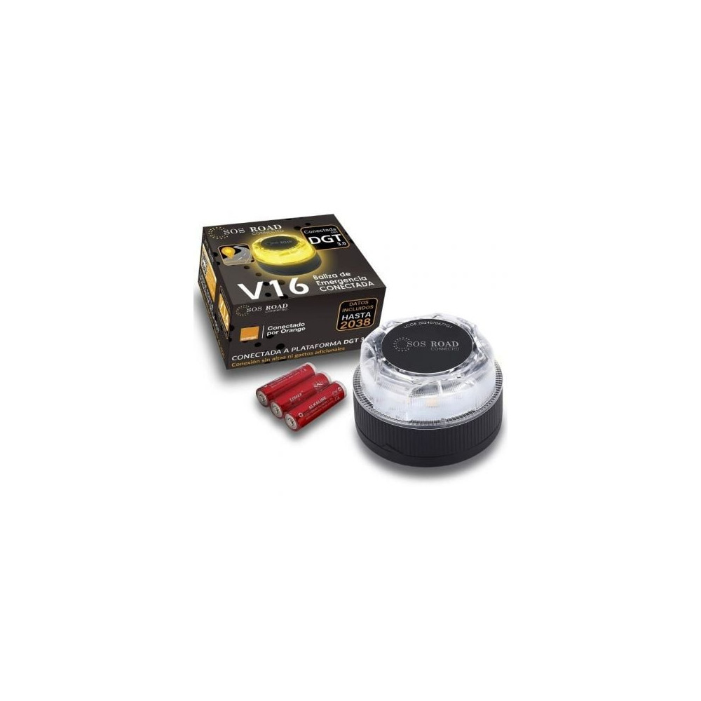 Luz baliza de emergencia para coche SOS Road Connected EL2024 V16/ Homologada/ Base Imantada/ Geolocalizable/ Funciona a Pilas |