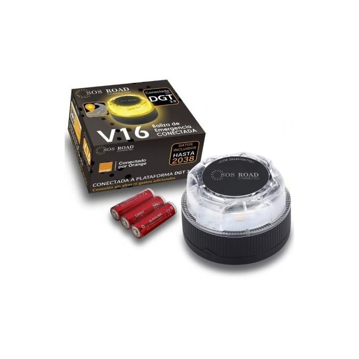 Luz baliza de emergencia para coche SOS Road Connected EL2024 V16/ Homologada/ Base Imantada/ Geolocalizable/ Funciona a Pilas |