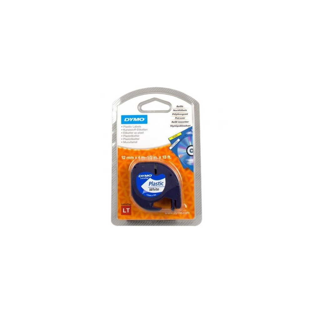 Cinta Rotuladora Adhesiva de Plástico Dymo 91221/ para Letratag/ 12mm x 4m/ Negra-Blanca | Etiquetar
