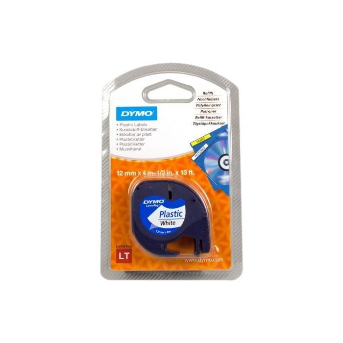 Cinta Rotuladora Adhesiva de Plástico Dymo 91221/ para Letratag/ 12mm x 4m/ Negra-Blanca | Etiquetar