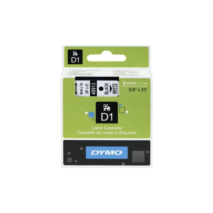 Cinta Rotuladora Adhesiva de Plástico Dymo D1 40913/ para Label Manager/ 9mm x 7m/ Negra-Blanca | Etiquetar