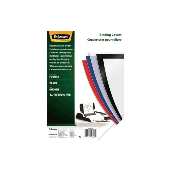 Portadas de Polipropileno Fellowes 5476603/ A4/ 300 Micras/ 100 unidades/ Negras | Encuadernación y Plastificación